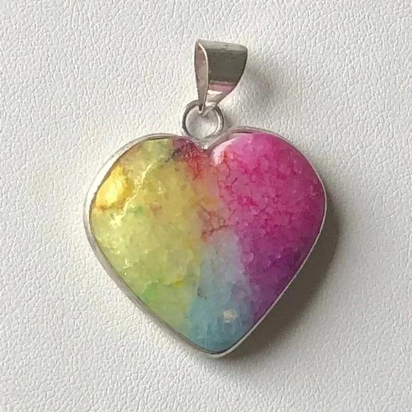 Gorgeous Rainbow Quartz 925 Sterling Silver Heart Necklace Pendant NWT - Picture 1 of 4